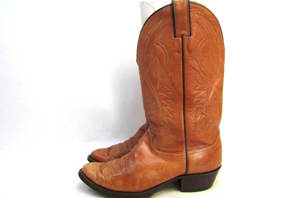 JUSTIN Mens Size 10 D Brown Orange Leather Cowboy Western Boots